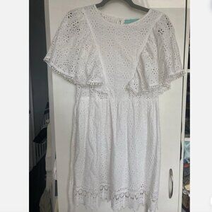 Melissa Odabash Dress Size S White Cotton Eyelet Ruffle Sleeves Knee Length